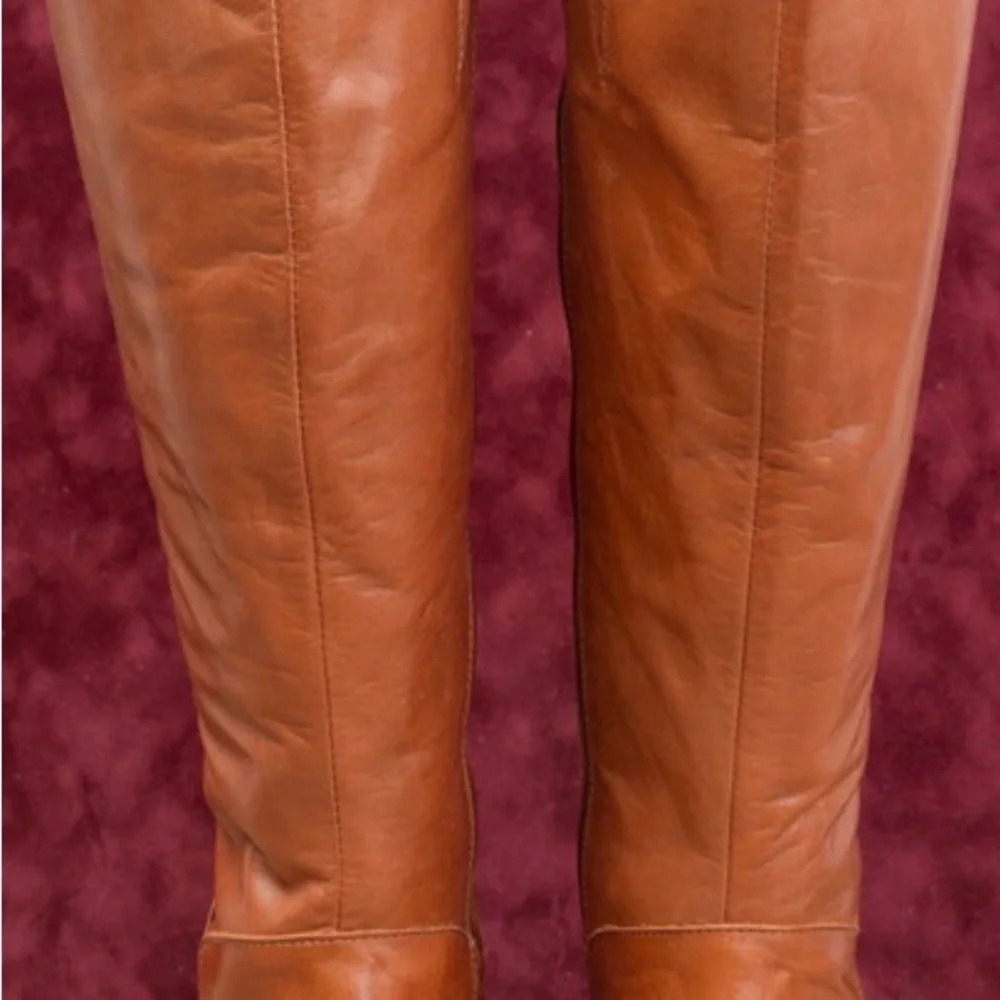 Miz Mooz Cognac Leather Over-The-Knee Zip Boots